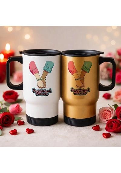 Bk Gift Kişiye Özel Best Friend Tasarımlı 2li Kulplu Beyaz&gold Çelik Termos Mug 450 Ml -4 Arkadaşa Hediye En İyi Arkadaş Termos Seti Kobitmeyencom362