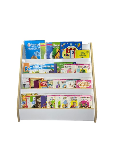 4 Raflı Montessori Kitaplık Çocuk Odası Kitap Rafı Yerden Kitap Beyaz