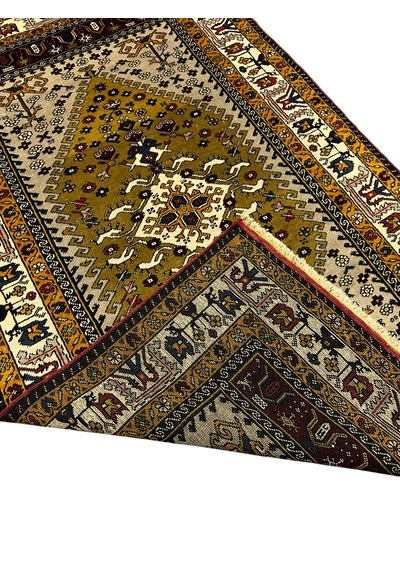 El Dokuma Sıfır Yahyalı Halısı 118x200 Yeşil Krem Kök Boya Halı Yeşil