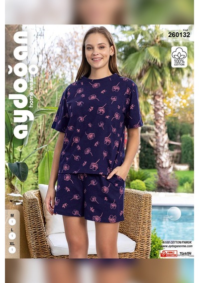 Aydoğan Kadın Mary Şortlu Cotton Lacivert Pijama Takımı 0132