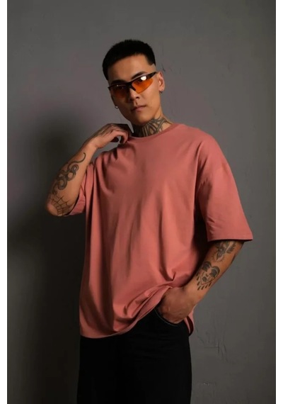 Butik İstanbul Erkek 24/1 Düz A Kalite Oversize T-shirt - Gül Kurusu Mavi