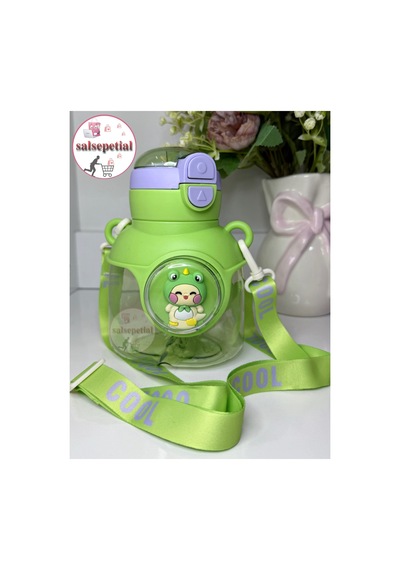 Ayıcık Su Matarası Ayıcıklı Suluk Figürlü Su Şişesi Ayıcık Matara Askılı Pipetli Matara 750ml Yeşil