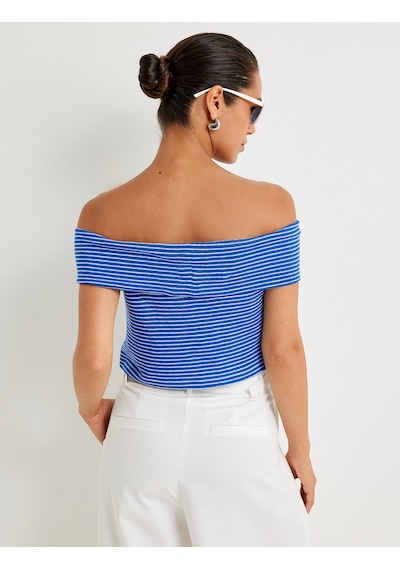Koton Omzu Açık Üst Kat Detaylı Pamuklu Slim Fit Mavi Çizgili 4sak10031pk Mavi Çizgili