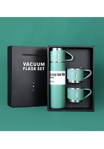 Paslanmaz Çelik 3 Bardaklı Vakumlu Termos Set 500 Ml, 12 Saate Kadar Isı Koruma Termos