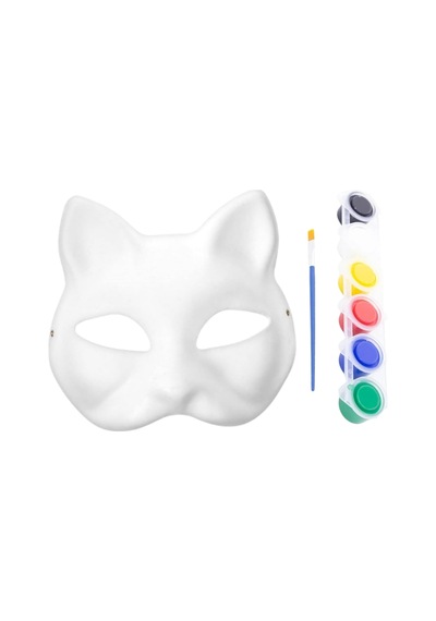 3d Baskı Kedi Maskesi 6 Lı Boya Seti Ve Fırça Dahil Dıy Boyama Maskesi Standart