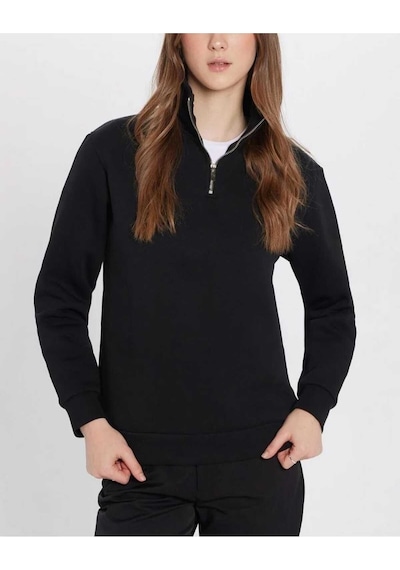 Kozia Outdoors Dik Yakalı Fermuarlı Oversize Unisex Sweatshirt Siyah