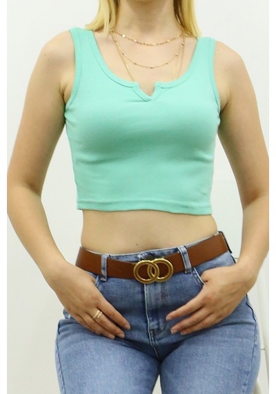 Madmext Mad Girls Önü Detaylı Turkuaz Crop Top Mg362 (472442067)