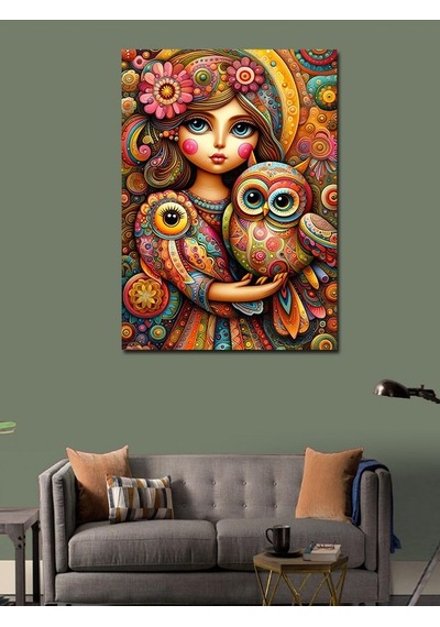 Kanvas Tablo Desenli Baykuş Ve Kız 70cmx100cm