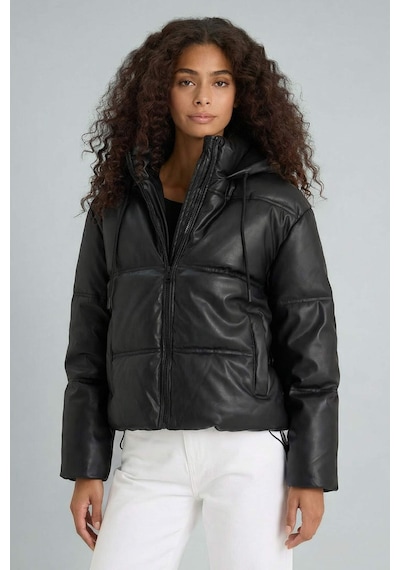 Defacto Regular Fit Kapüşonlu Polar Astarlı Suni Deri Mont F2142ax25wnbk27 Siyah-bk27