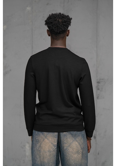 Fbı Slimfit Modal Kumaş Baharlık Sıfır Yaka Likralı Sweatshirt Siyah