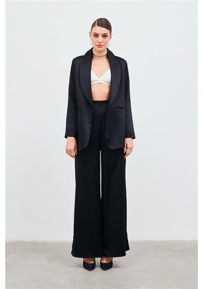 Sateen Yırtmaçlı Saten Pantolon 1014-5026 001