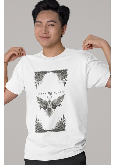 Sevbano Tasarım Sleep Token Rock Metal Müzik Grubu Baskılı Unisex Oversiz Beyaz