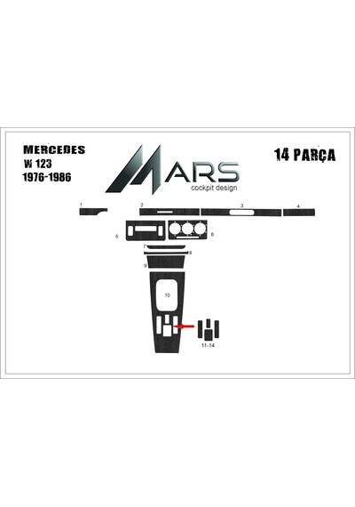Mercedes 123 Torpido Kaplama 1976-1986 10 Parça Koyu Meşe