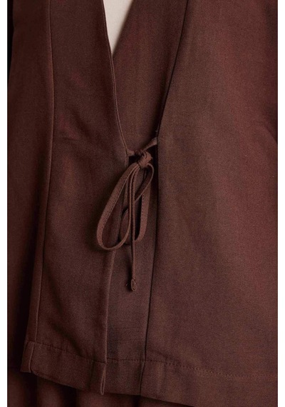 Defacto Regular Fıt Keten Karışımlı Kahverengi Kimono I1780ax26hsbn330 Kahve-bn330
