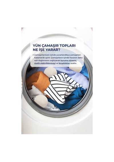 Valerine Life Doğal Merinos Yün Kurutma Topu 3 Adet Kırışıklık Önler Kurutma Süresini Kısaltır Krem