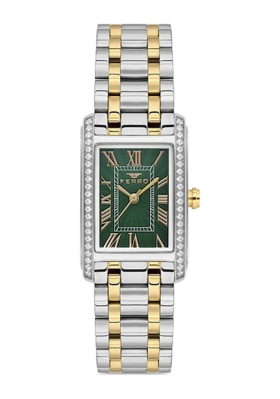 Ferro Quartz Çelik Altın/gri Yeşil Kadran 22 Mm Kadın Kol Saati