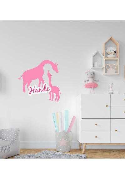 Kişiye Özel Zürafalar Tasarımlı Çocuk Odası Duvar Sticker-2