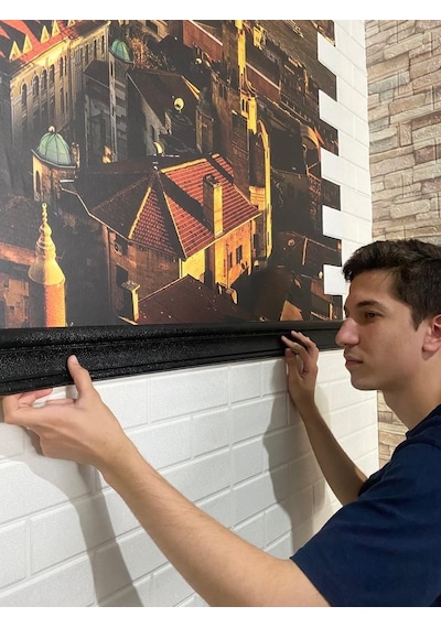 Siyah 4 Adet 235cm Esnek Duvar Çıtası Dekoratif Yapışkanlı Çerçeve Süpürgelik