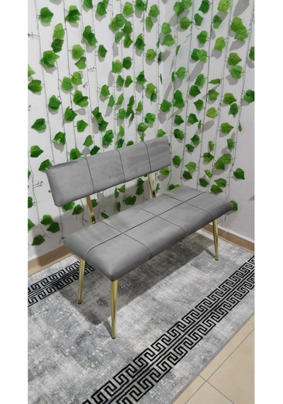 Özcan Metal Metal Ayaklı Sırtlı Gold Mutfak Salon Antre Yatak Odası Puf Bank Oturak Bench Gri