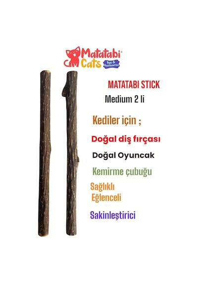 Matatabi Cats Stick Medium Doğal Kedi Çiğneme Çubuğu, Kedi Oyuncağı 2'li, Kediler İçin, 12 Cm