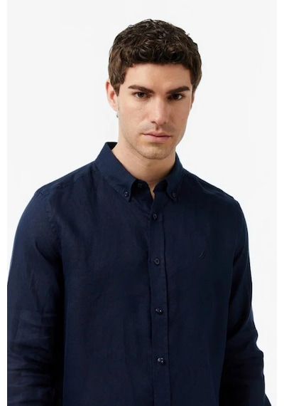 Nautica Erkek Lacivert Regular Fit Keten Gömlek-15328