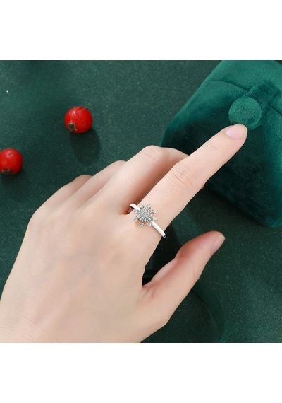 Zirkon Taşlı Kar Tanesi Motifli Platin Kaplama Ayarlanabilir Kadın Yüzük Silver