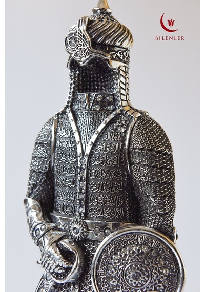 Fetih Zırh Ayetel Kürsi Biblo 11x27 Cm Orta Boy Gümüş Renk Metal Dekoratif Aksesuar Gri