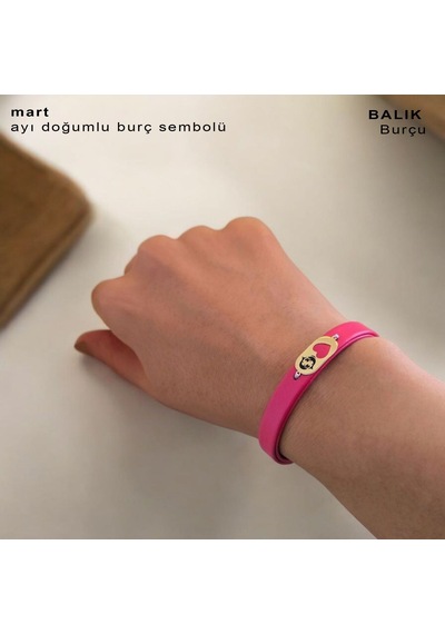 Balık Burçlarına 14 Ayar Altın Plakalı Kalp Motifli Doğal Pembe Derili Hediye Bileklik-377burç Balık Balık Burçlarına 14 Ayar Altın Plakalı Kalp Motifli Doğal Pembe Derili Hediye Bileklik-377burç Balık