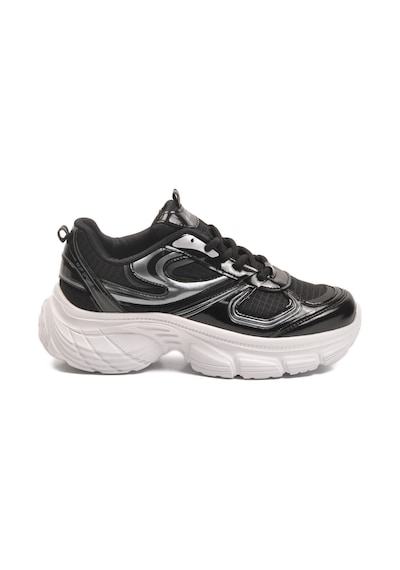 Siyah Beyaz Bağcıklı Hafif Yüksek Taban Kadın Sneaker 2376 G Siyah Rugan-beyaz
