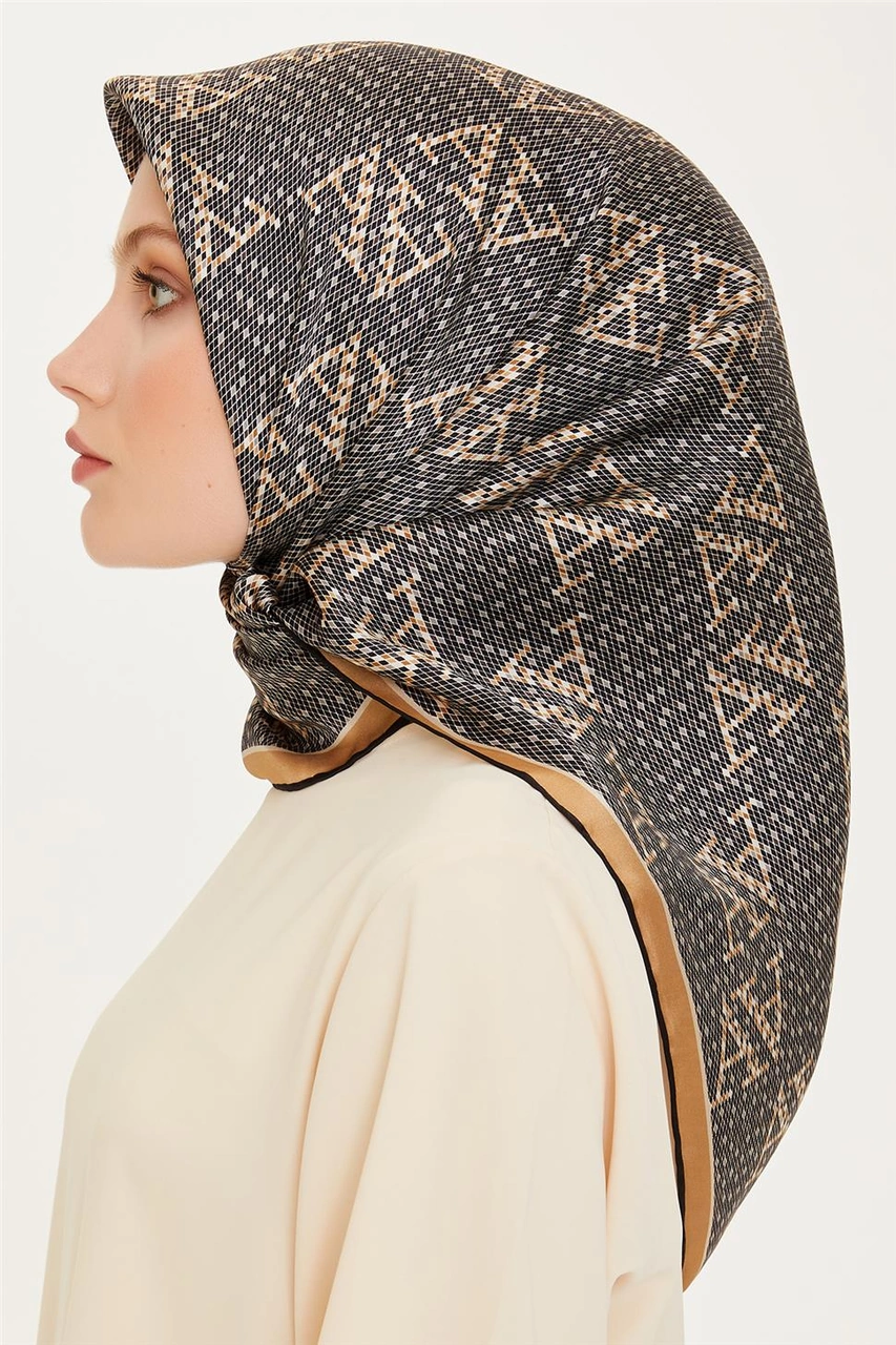 Armine Monogram Desenli Twill Saf İpek Eşarp 9228d 06 Çok Renkli