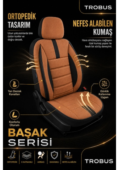 Opel Zafira 5 7 Kişi Oto Koltuk Kılıfı 2003-2011 Taba Başak Serisi Tay Tüyü Tam Set Taba