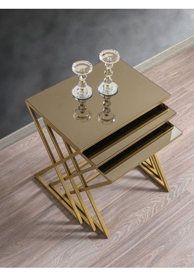 Venedik Gold Metal Ayaklı, Bronz Aynalı Zigon Sehpa