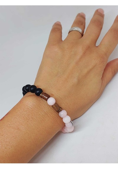 Opal Pembe-siyah Renk & Oniks Taşı 8mm Unisex Tasarım Bileklik Ha Çok Renkli