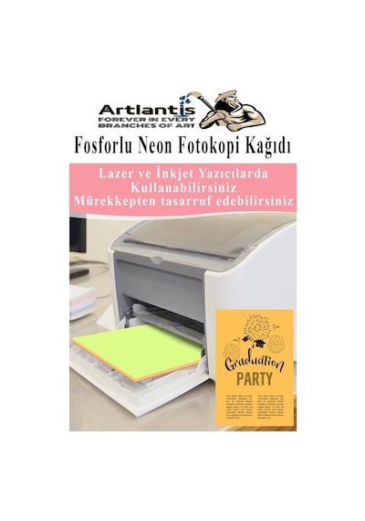 Neon Fosforlu Renkli A4 Fotokopi Kağıdı 50 Li 1 Paket 50 Adet Fosforlu 5 Renk Parlak Canlı Renkler Fotokopi Kağıdı