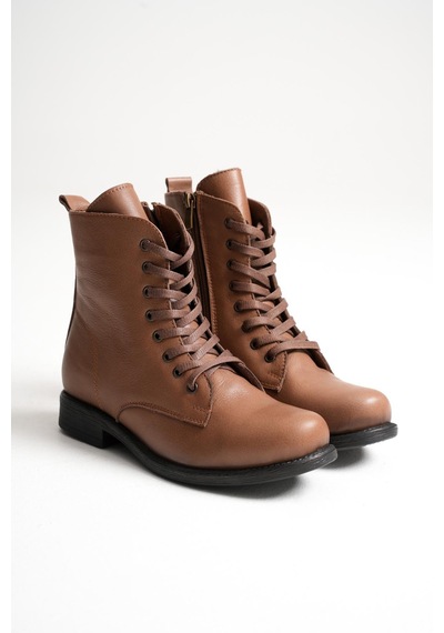 Analin Shoes Kadın Hakiki Deri Bağcıklı Ve Fermuarlı Bot Ceviz