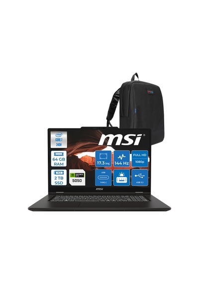 MSI Venture Pro 17 A2RWEG-027XTR-F19 Core 7 240H 64 GB 2 TB SSD RTX5050 17.3" Free Dos Dizüstü Bilgisayar + Çanta