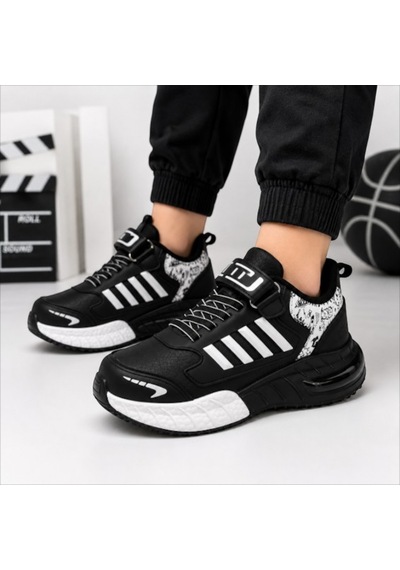 Black Flex Grafiti Çocuk Sneaker Ayakkabı Siyah Beyaz 31-35 2651 Sıyah