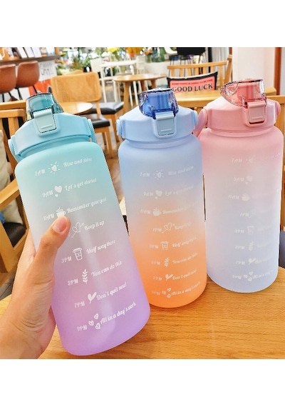 2d Ve 3d Stickerlı Motivasyon Matara 2000 Ml Suluk, Su Şişesi - Bpa Içermez - Mavi Mor