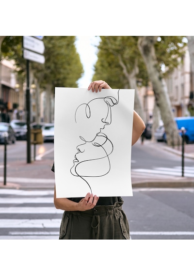 Çizgisel Çerçevesiz Poster Erkek Ve Kadın - Dijital Baskı - Soyut Çizgisel Temalı Poster