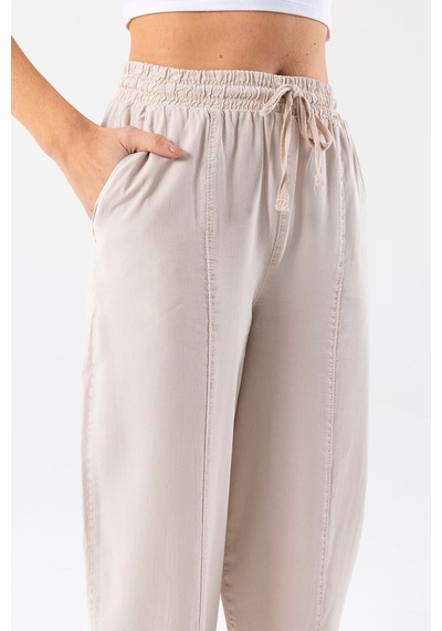 Giysa Kadın Beli Lastikli Çift Cepli Balon Pantolon Taş - 25y Yp5456 Taş
