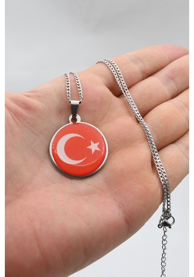 Ay Yıldızlı - Ay Yıldız Kolye Paslanmaz Çelik Zincir 902286 Gümüş