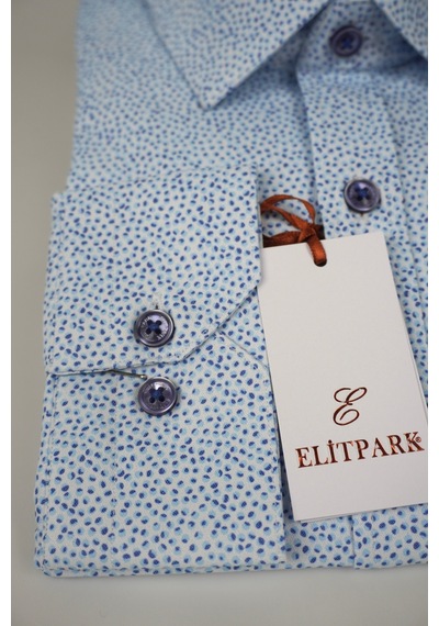 Elitpark River Stones Cepsiz Mavi Desenli Regular Fit Uzun Kollu Pamuklu Premium Erkek Gömlek