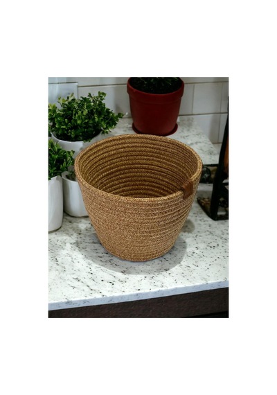 Dekoratif Jüt Hasır Saksılık Havluluk Organizer 25x25 Cm Sarı Sarı