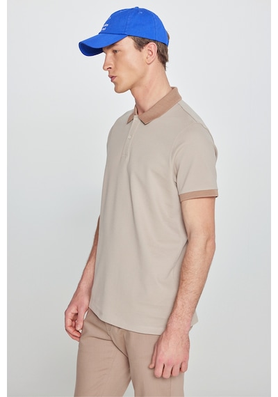 AC&Co / Altınyıldız Classics Erkek Bej-vızon %100 Pamuk Slim Fit Dar Kesim Polo Yaka Tişört