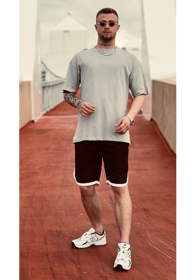 Flood Of Style Erkek Gri Düz Oversize Tshirt