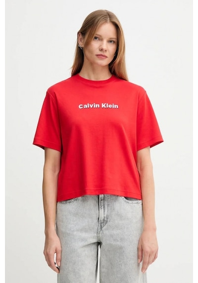 Calvin Klein Jeans Kısa Kollu 2 Renkli 3d Nakışlı Logolu Kadın T-shirt Lv047d205g-vtw Kirmizi