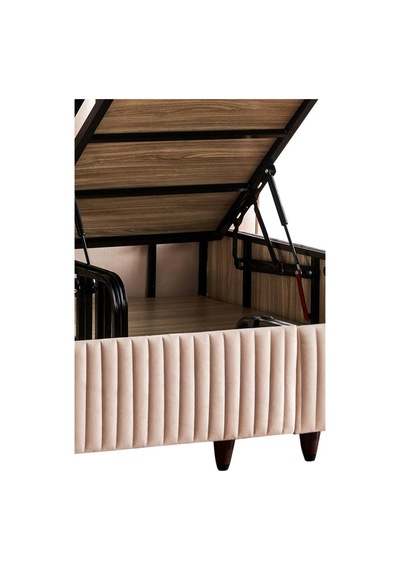 Hades Lüks Baza Ve Başlık Seti 150x200 Cm Çift Kişilik Baza Ve Başlık Takımı Krem Özel Kumaş