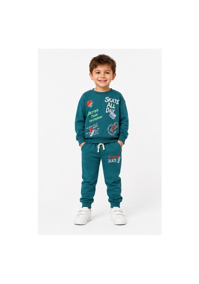 Ahengim Erkek Çocuk Kaykay Baskılı Sweatshirt Eşofman Altı 2 Li Takım 1-4 Yaş Ak115 Koyu Yeşil Ahengim Erkek Çocuk Kaykay Baskılı Sweatshirt Eşofman Altı 2 Li Takım 1-4 Yaş Ak115 Koyu Yeşil