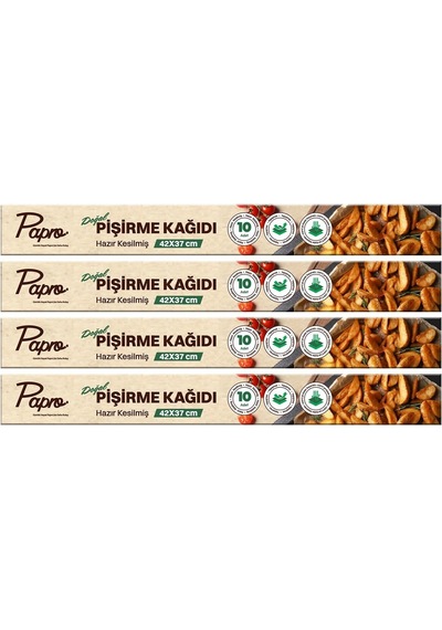 Papro Doğal Fırın Pişirme Kağıdı 40 Yaprak 4x10 , 37x42 Cm Kesilmiş Yağlı Kağıt, Yapışmaz Pfas Free Fır Diğer