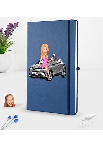 Kişiye Özel Plakalı Kadın Toyota C-Hr Karikatürlü Lacivert Termo